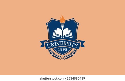 Emblema da universidade com um livro aberto e tocha.