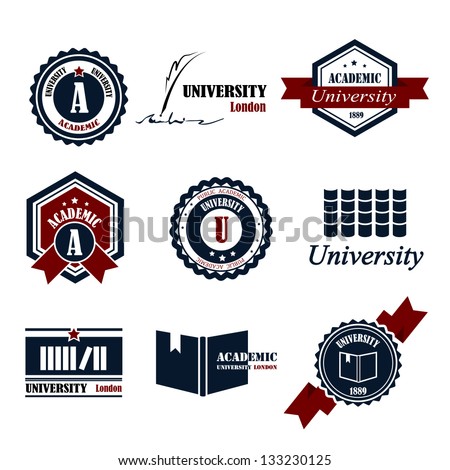 University Emblems And Symbols - Isolated On White Background - Vector Illustration, Graphic Design Editable For Your Design. University Logo 