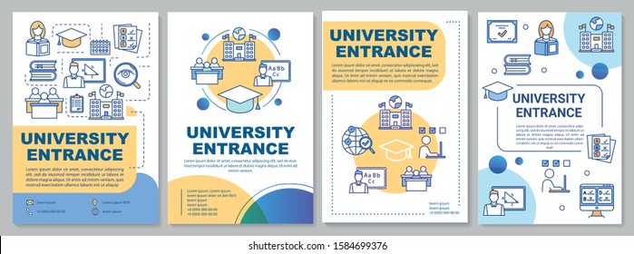 University Entrance Brochure Template. High School Acceptance. Flyer, Booklet, Leaflet Print, Cover Design With Linear Icons. Vector Page Layouts For Magazines, Annual Reports, Advertising Posters