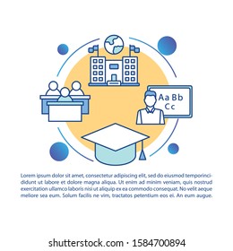 University entrance concept icon with text. College acceptance and studying. School graduation. Article page vector template. Brochure, magazine, booklet design element with linear illustrations