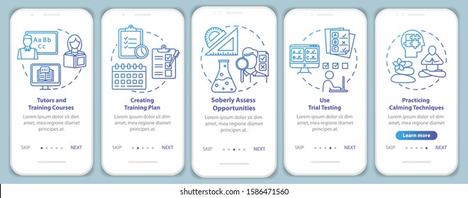 University entrance onboarding mobile app page screen vector template. Tutors and courses. Walkthrough website steps with linear illustrations. UX, UI, GUI smartphone interface concept