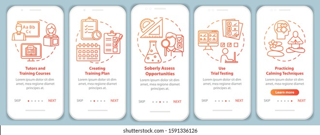 University entrance onboarding mobile app page screen vector template. Tutors and courses. Walkthrough website steps with linear illustrations. UX, UI, GUI smartphone interface concept