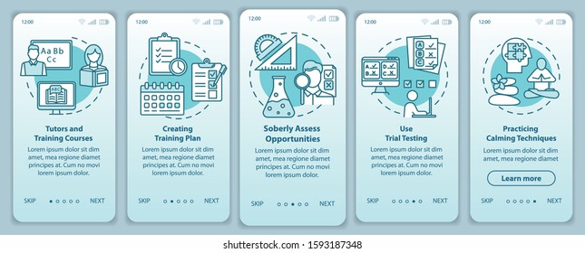 University entrance onboarding mobile app page screen vector template. Tutors and courses. Walkthrough website steps with linear illustrations. UX, UI, GUI smartphone interface concept