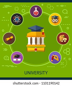 University flat icons concept. Vector illustration. Element template for design.