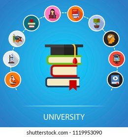 University flat icons concept. Vector illustration. Element template for design.
