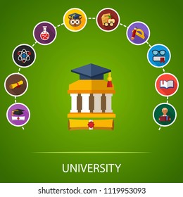 University flat icons concept. Vector illustration. Element template for design.