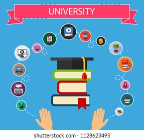 University flat icons concept. Vector illustration. Element template for design.
