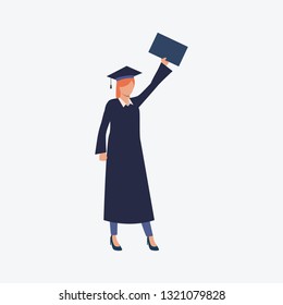 University Graduate Flat Icon. Female Student, Girl, Graduation Cap. Education Concept. Can Be Used For Topics Like College, High School, Achievement, Success