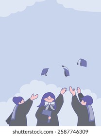 University Graduates Throwing Mortarboards Illustration