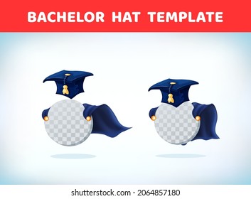 University Graduation. University, College, Academic Concept. Bachelor Hat. Education, School Concept. Graduating Student. College Alumni Hat. Graduation Cap. Cartoon Template. Red Cape.