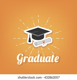 University and Graduation design over yellow background, vector illustration. Graduate cap, hat.