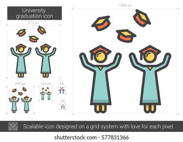 University graduation vector line icon isolated on white background. University graduation line icon for infographic, website or app. Scalable icon designed on a grid system.