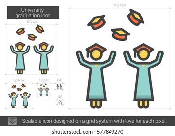 University graduation vector line icon isolated on white background. University graduation line icon for infographic, website or app. Scalable icon designed on a grid system.