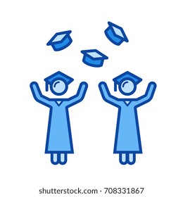 University graduation vector line icon isolated on white background. University graduation line icon for infographic, website or app. Blue icon designed on a grid system.