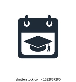 University hat and calendar. Approaching event.Vector icon isolated on white background.