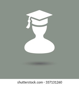 University hat vector in modern style with shadow, figure and gray background. Symbol of student and education.