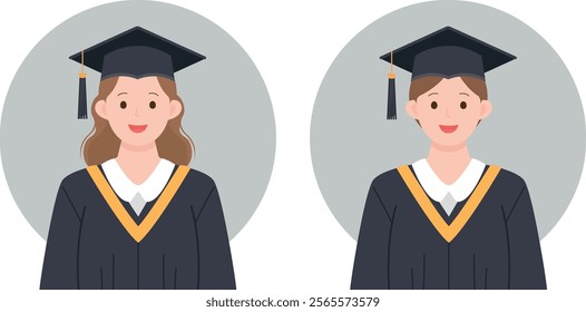 University and High School Graduation Illustration in Graduation Gown