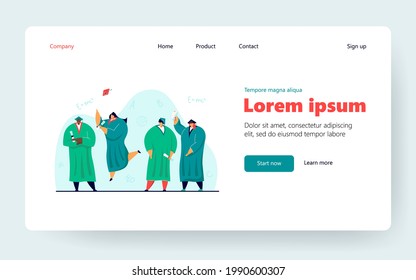University or high school students receiving diplomas, getting degree, celebrating graduation. Vector illustration for academic education, party, success concept