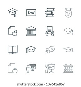 University icon. collection of 16 university outline icons such as book, holding document, teacher, graduation hat. editable university icons for web and mobile.