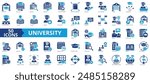 University icon collection set. Containing education, research, academic, degree, discipline, bachelor, post graduate icon. Simple flat vector.