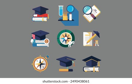 University icon collection set. Containing education, research, academic, degree, discipline, bachelor, post graduate icon. Simple flat vector.