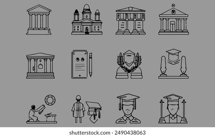 University icon collection set. Containing education, research, academic, degree, discipline, bachelor, post graduate icon. Simple flat vector.