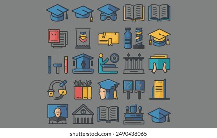 University icon collection set. Containing education, research, academic, degree, discipline, bachelor, post graduate icon. Simple flat vector.