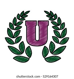 University icon with decorative wreath of leaves over white background. colorful design. vector illustration