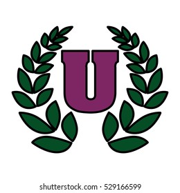 University icon with decorative wreath of leaves over white background. colorful design. vector illustration