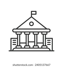 University icon line design. College, academy, education, academic building, study, learning, campus, degree, knowledge vector illustration. University editable stroke icon.