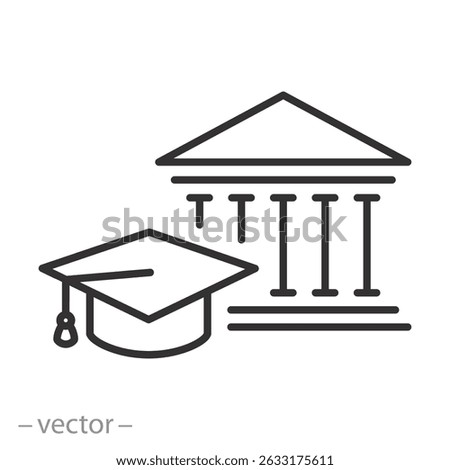 university icon, school building, educational institution, thin line symbol on white background, editable stroke vector illustration
