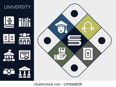  university icon set. 13 filled university icons. Simple modern icons about  - Books, Diploma, Courthouse, School, Book, Museum, Lesson, Graduated, Education