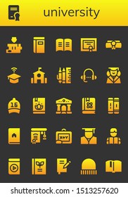 university icon set. 26 filled university icons.  Simple modern icons about  - Books, Diploma, Book, University, School, School material, Lesson, Graduation, Cap, Courthouse, Library