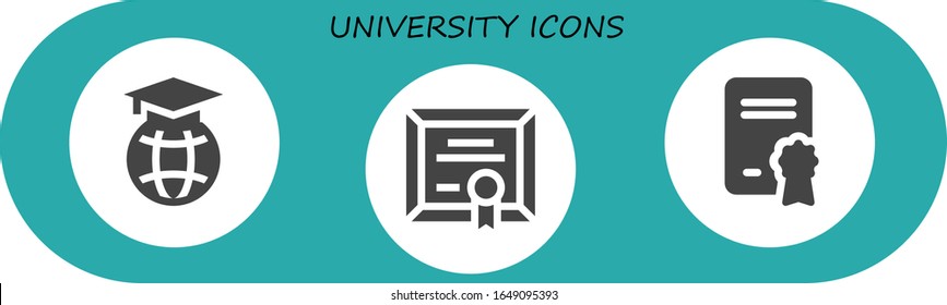 university icon set. 3 filled university icons. Included Education, Diploma icons