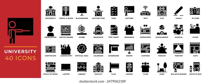 University icon set. Editable Glyph design for educational symbols. Perfect for websites, UI and mobile apps.