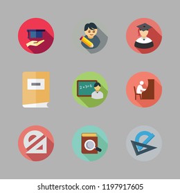 university icon set. vector set about protractor, studying, book and graduate icons set.