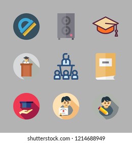 university icon set. vector set about mortarboard, graduate, scholarship and book icons set.