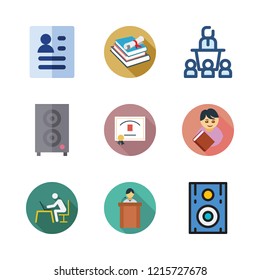 university icon set. vector set about speaker, conference, student and curriculum icons set.