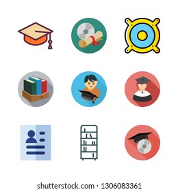 university icon set. vector set about graduation, diploma, curriculum and bookshelf icons set.
