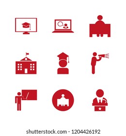 university icon. university vector icons set online teaching, university campus, public speaker and graduaded student