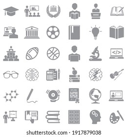 University Icons. Gray Flat Design. Vector Illustration.