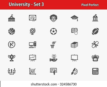 University Icons. Professional, pixel perfect icons optimized for both large and small resolutions. EPS 8 format.