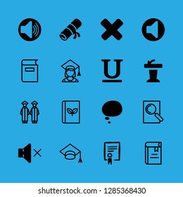 university icons set with college book, girl graduated and graduation cap vector set