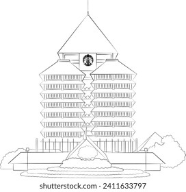 University of Indonesia Campus in Depok West Java Indonesia Black and White Vector Line Art Illustration