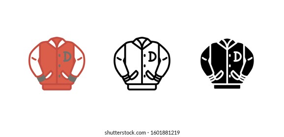 University Jacket apparel clothes icon. Apparel flat, silhouette, line vector illustration on white background