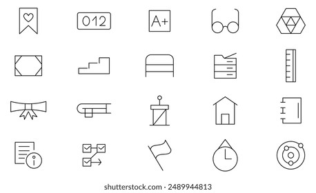 University line icon set. Education, e-learning, school, subjects, science, online learning, college, training, idea, teacher, file, graduation hat, institute outline icon collection. UI thin icon.