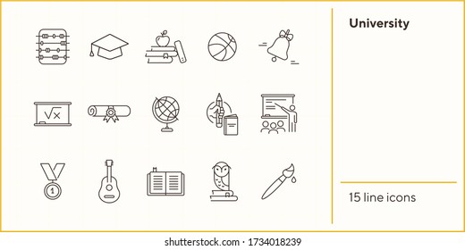 University line icon set. Knowledge, subject, webinar. Higher education concept. Can be used for topics like research, studying, intelligence