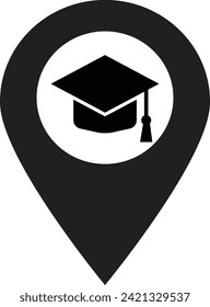 University location icon . Map pointer pin icon with graduation hat . Vector illustration