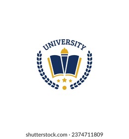 University logo design vector template, book and torch fire icon, education logo vector template