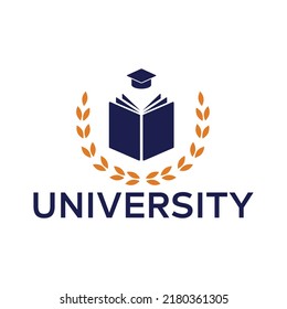 University logo template. university, college, school, academy, library crests and logo designs. vector illustration. Academic icon book and graduation cap.